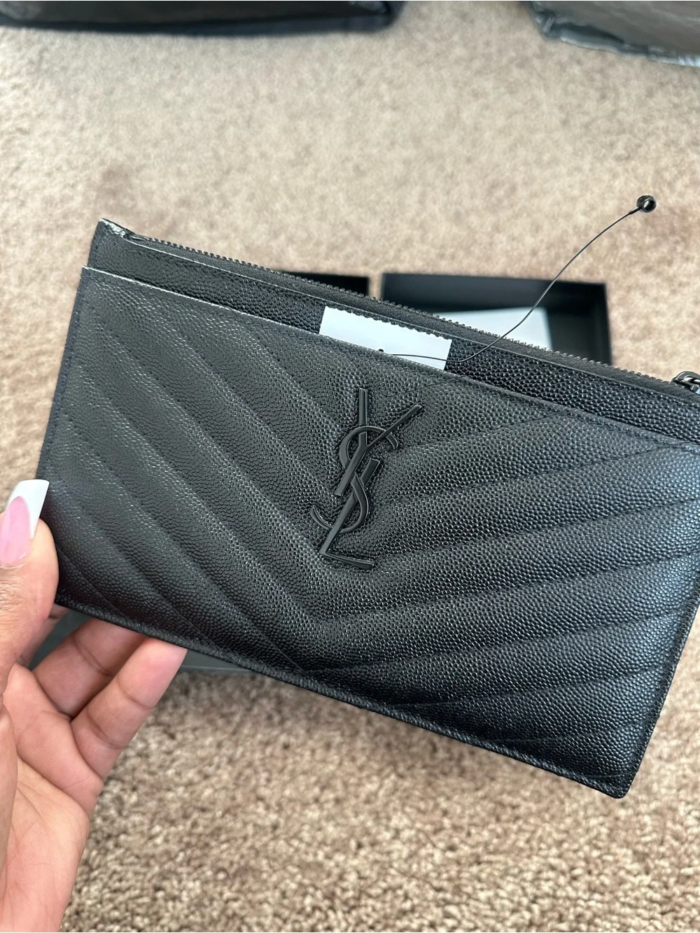 Saint Laurent Black Chevron Quilted Leather Pouch - Picture 2 of 5